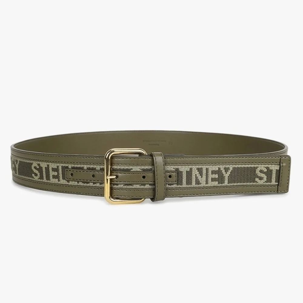 Stella McCartney Eco Monogram Fabric Olive Green and Gold Belt Size 34